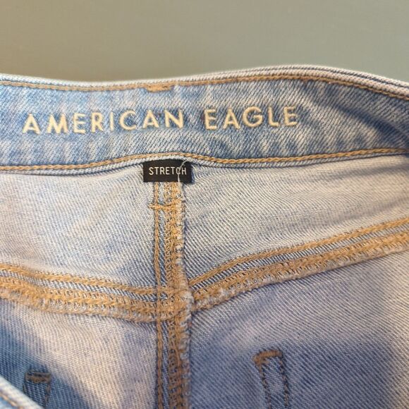 American Eagle Mom Straight Leg Jeans Womens 4 Blue High Rise Distressed - Picture 6 of 8